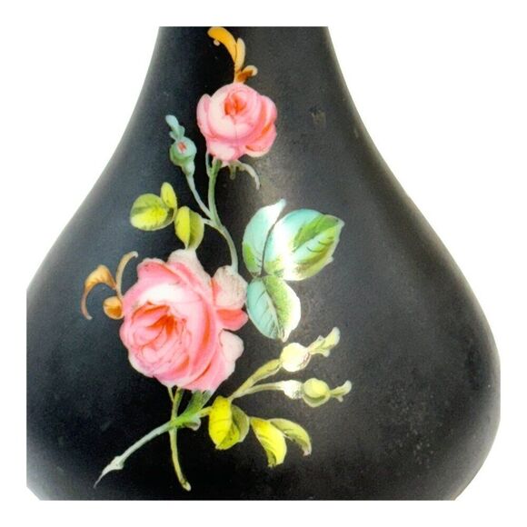 Rosenthal Black Victorian Vintage Floral Vase On Brass Pedestal Stand RARE READ - Picture 2 of 6